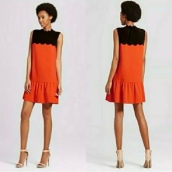 Victoria Beckham Black and Orange Mini Dress - Picture 1 of 12